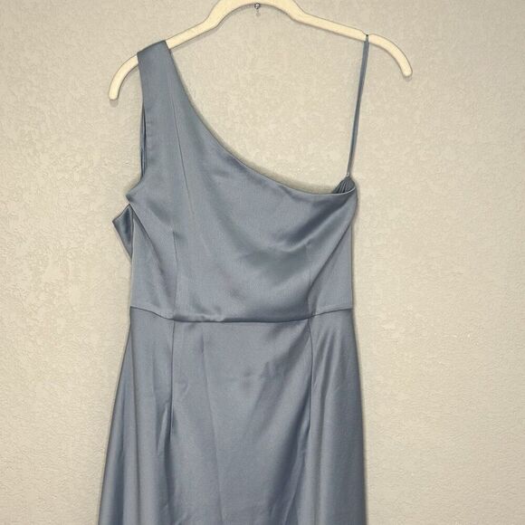 BHLDN Dress Dylan Sz 10 Blue One Shoulder Satin Maxi Formal Evening Wedding Gown - Picture 9 of 12